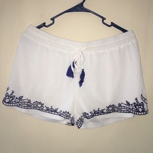 White and navy cloth shorts!